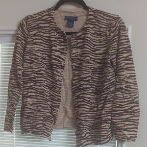 Karen Scott Brown Cardigan Sweater with Animal Print